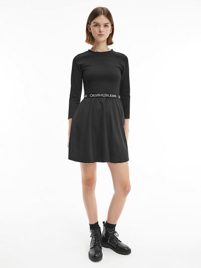 Calvin Klein Ruhák HU344855 | Calvin Klein Logo Waistband Női Ruha Fekete